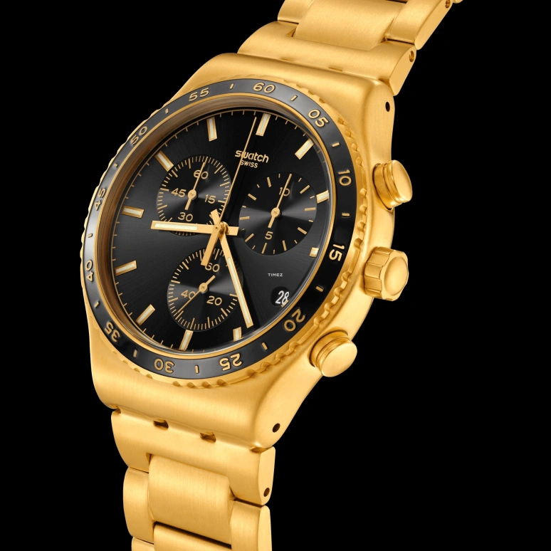 Swatch,Other 43mm,43mm,Stainless Steel,Black,Quartz,Chronograph,Day,YVG418G