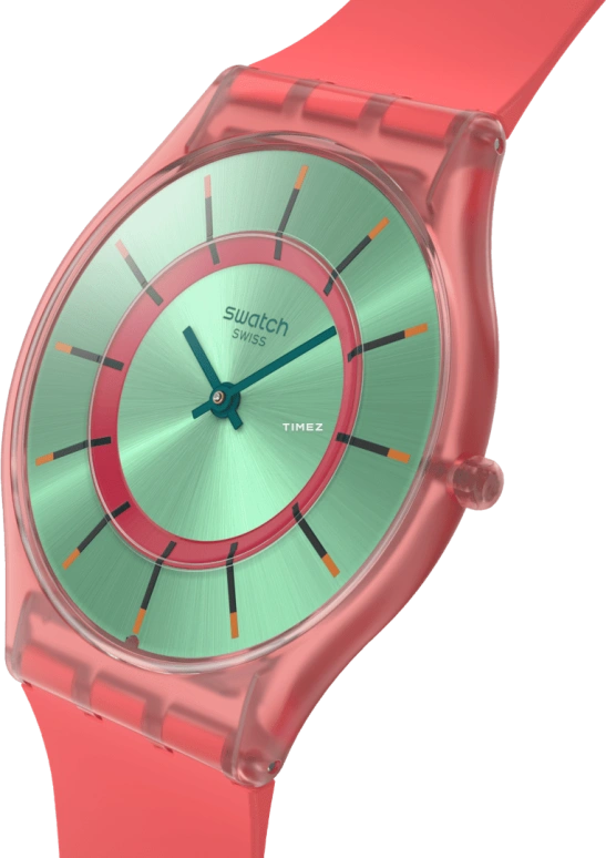 Swatch,SKIN 34mm,34mm,Bio-sourced,Green,Quartz,Round,Pink,SS08P111