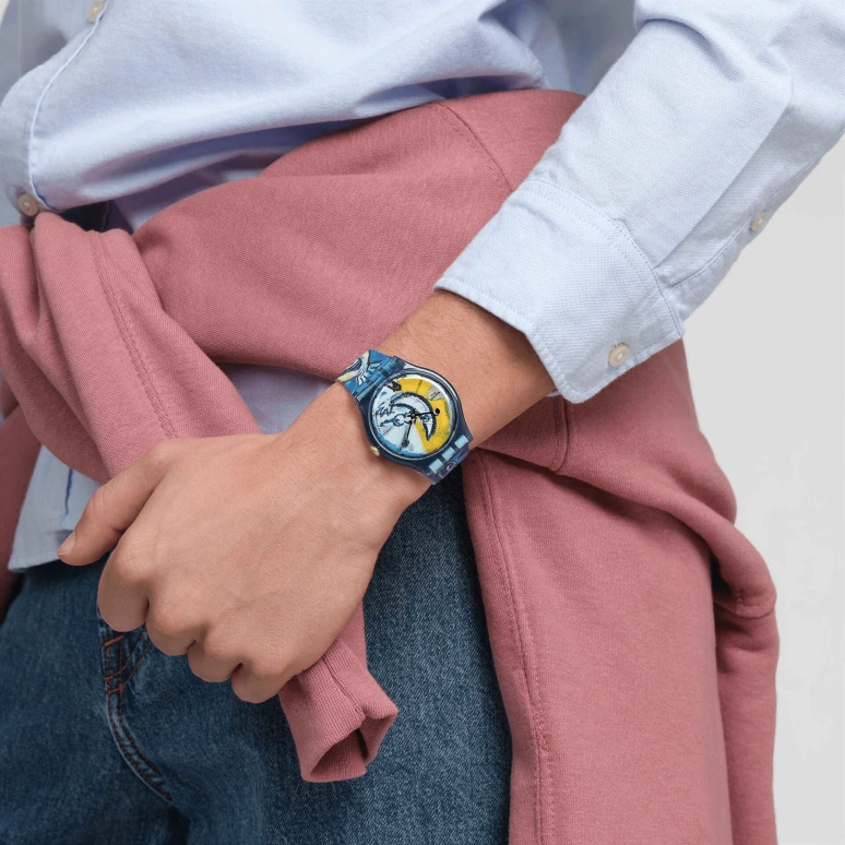 Swatch,Originals 41mm,41mm,Plastic,Yellow,White,Quartz,Round,Blue,SUOZ365