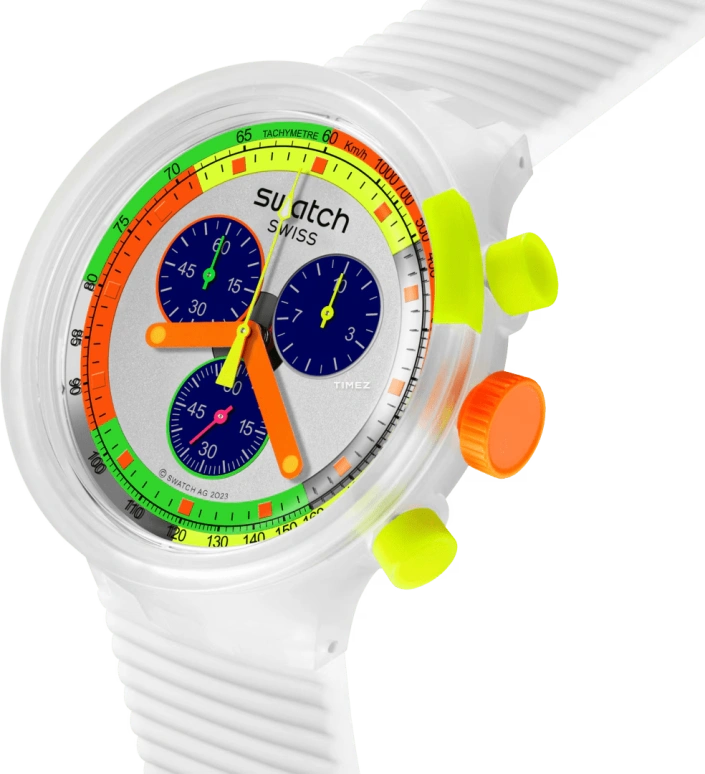 Swatch,NEON 47mm,47mm,Composite,Silver,Blue,Quartz,Chronograph,Round,SB02K101,SB02K101-6000