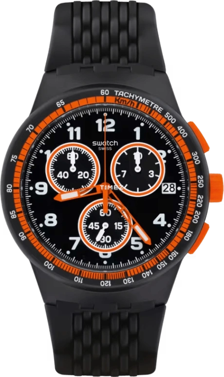 Swatch,Originals 42mm,42mm,Plastic,Black,Quartz,Chronograph,Day,SUSB408