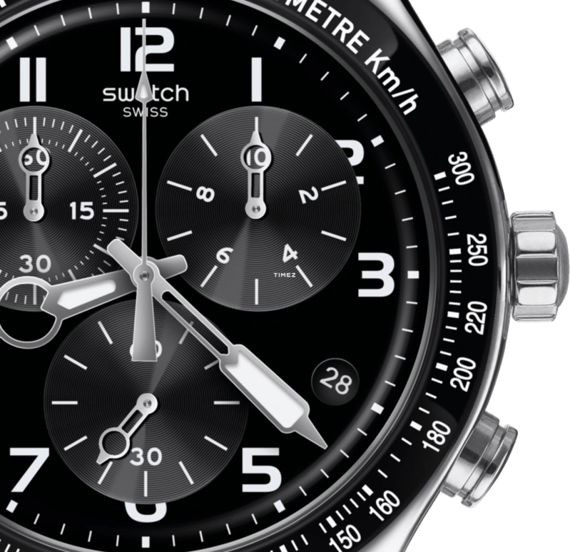 Swatch,IRONY 43mm,43mm,Stainless Steel,Black,Quartz,Chronograph,Day,YVS441GC