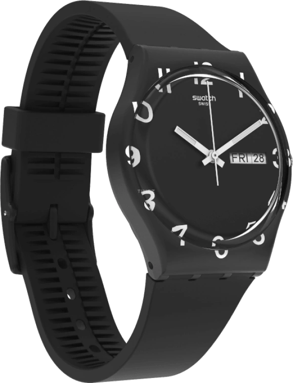 Swatch,Originals 39.20mm,39.20mm,Plastic,Black,Sapphire,Crystal Glass,Closed,GB757
