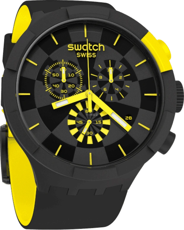 Swatch,THE BOLD 47mm,47mm,Plastic,Black,Sapphire,Crystal Glass,Closed,SB02B403