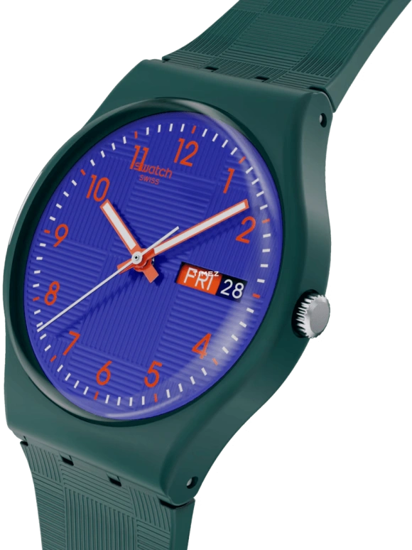 Swatch,Originals 34mm,34mm,Bio-sourced,Blue,Quartz,Date,Day,SO28N706