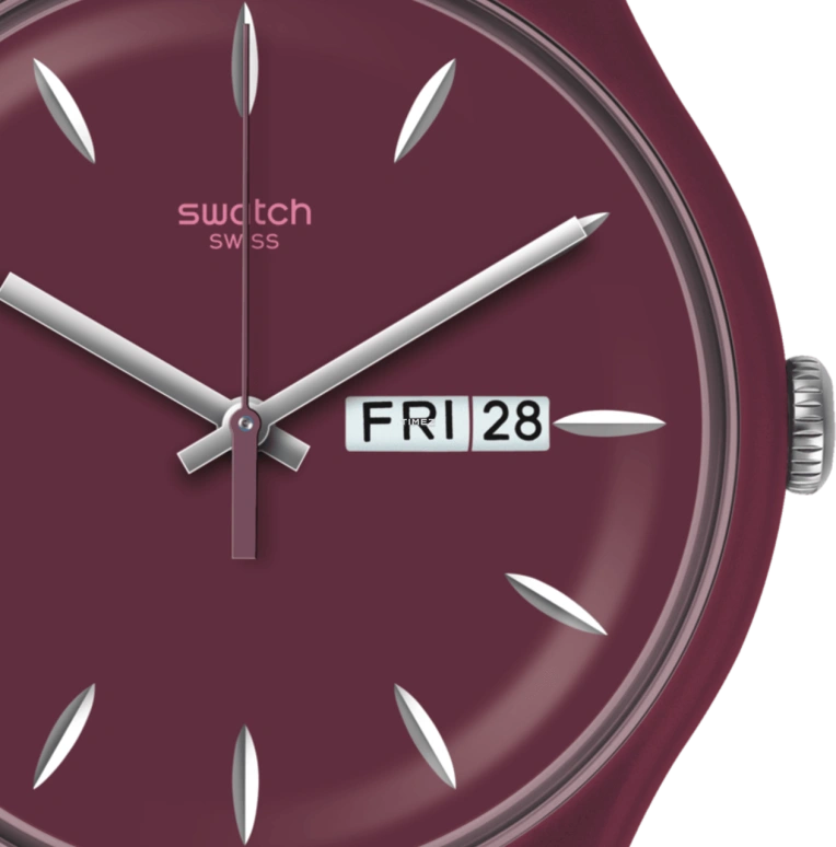 Swatch,Originals 41mm,41mm,Plastic,Purple Red,Quartz,Date,Day,SUOV705