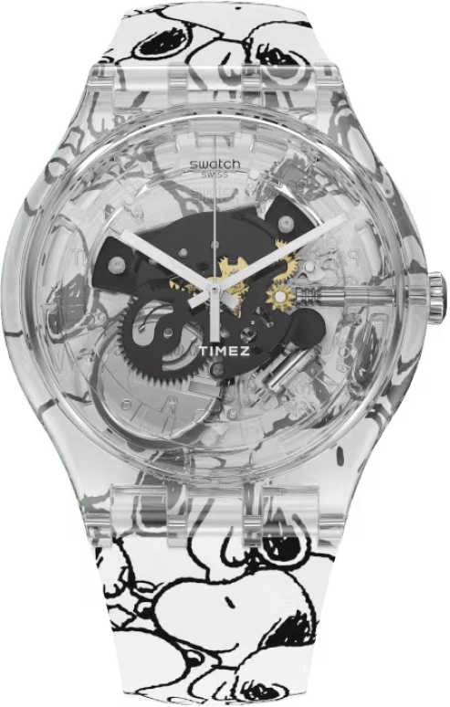 Swatch,Originals 41mm,41mm,Plastic,White,Quartz,Tonneau,Transparent,SUOK136,SUOK136-016