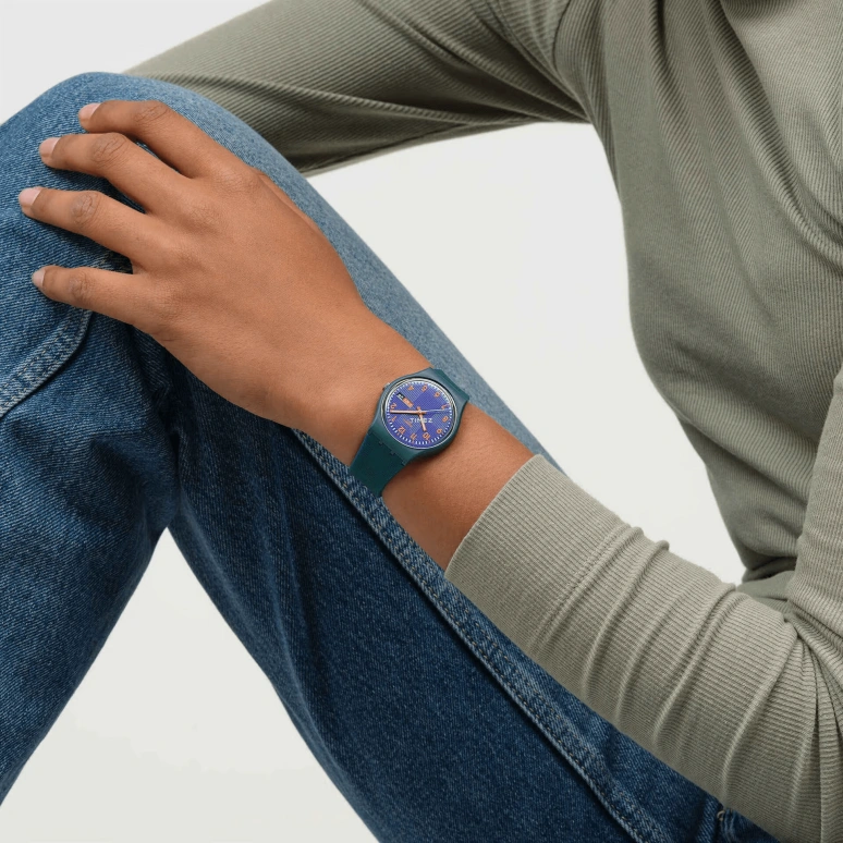 Swatch,Originals 34mm,34mm,Bio-sourced,Blue,Quartz,Date,Day,SO28N706