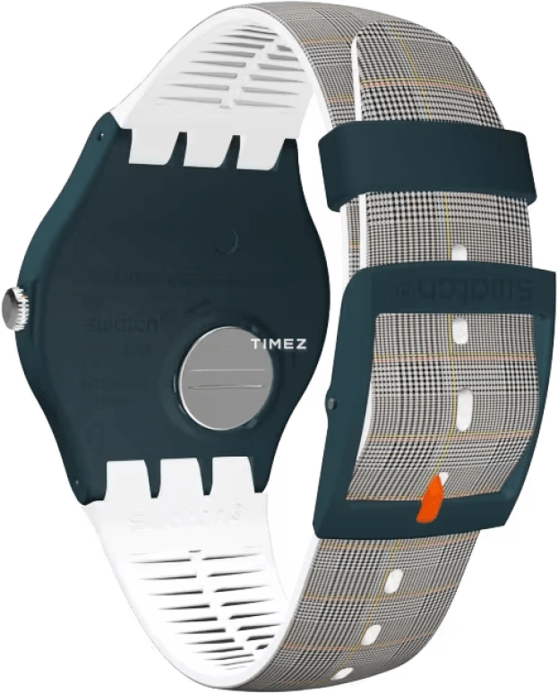 Swatch,Originals 47.40mm,47.40mm,Plastic,Silver White,Multi-Color,Quartz,Tonneau,Blue,Green,SUON118