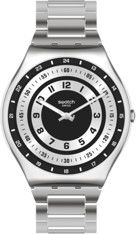 Swatch,Other 42mm,42mm,Stainless Steel,Silver,Black,Quartz,Sapphire,Crystal Glass,Round,SS07S121G
