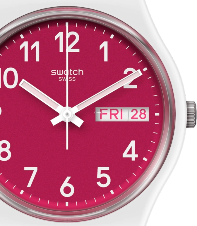 Swatch,Originals 34mm,34mm,Plastic,Pink,Quartz,Date,Day,GW713