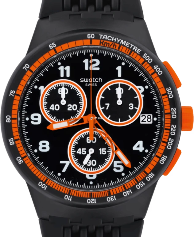 Swatch,Originals 42mm,42mm,Plastic,Black,Quartz,Chronograph,Day,SUSB408