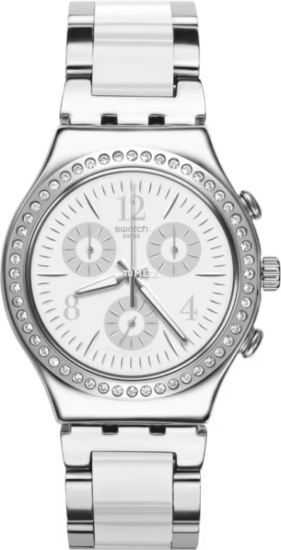Swatch,IRONY 40mm,40mm,Stainless Steel,White,Quartz,Chronograph,Tonneau,YCS119G