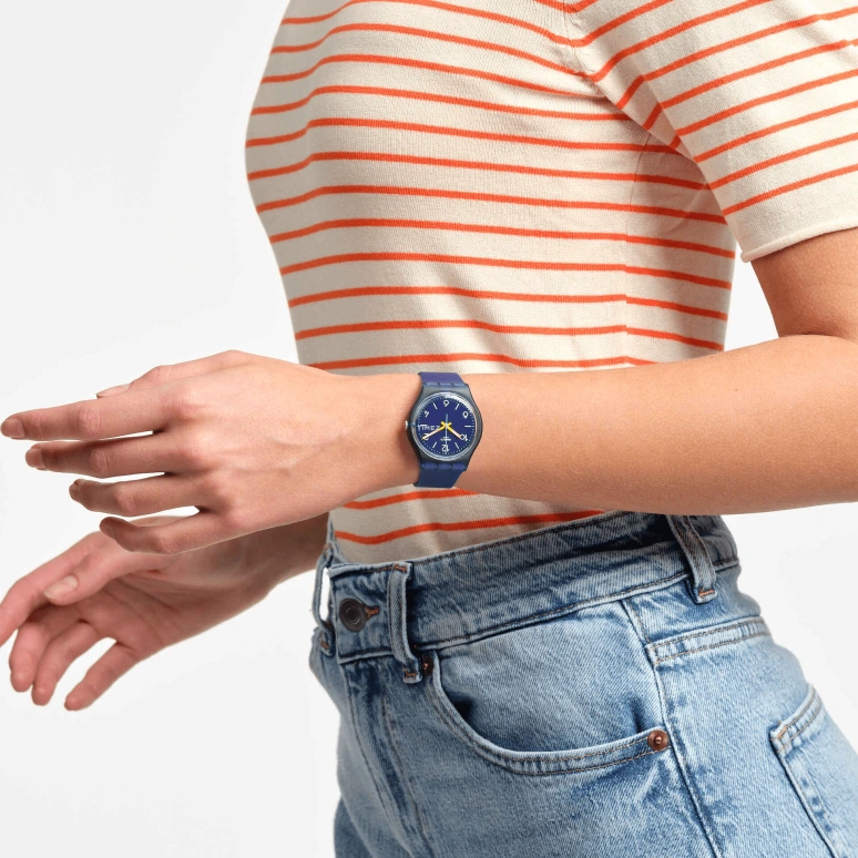 Swatch,Other 34mm,34mm,Bio-sourced,Blue,Quartz,Sapphire,Crystal Glass,Round,SO28N108