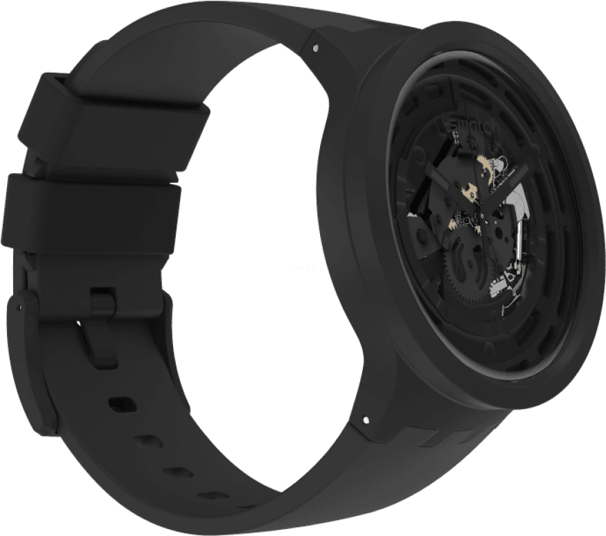 Swatch,Other 47mm,47mm,Bioceramic,Black,Skeleton,Quartz,Sapphire,Crystal Glass,Round,SB03B100