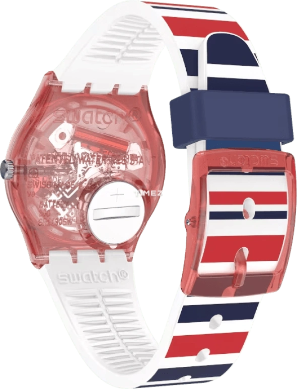 Swatch,Originals 34mm,34mm,Plastic,White,Quartz,Tonneau,Red,GR712