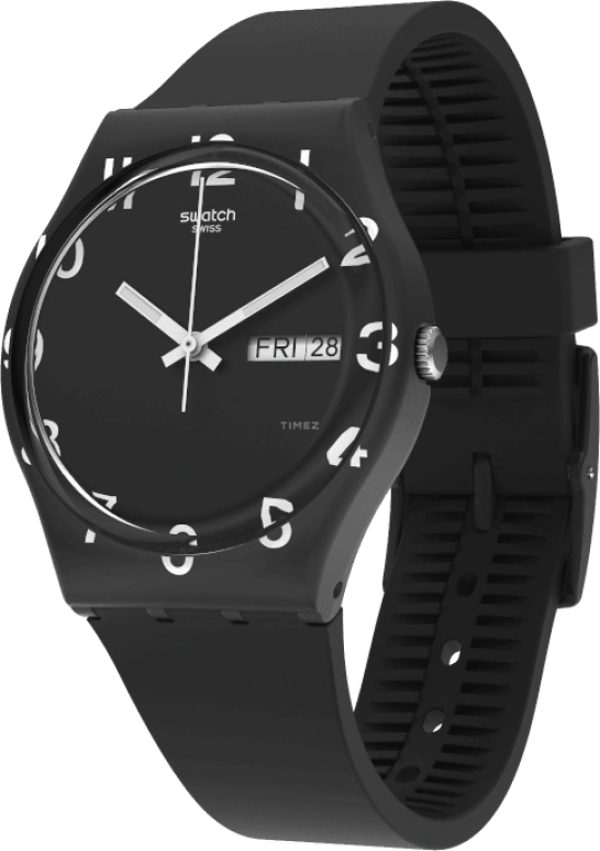 Swatch,Originals 39.20mm,39.20mm,Plastic,Black,Sapphire,Crystal Glass,Closed,GB757
