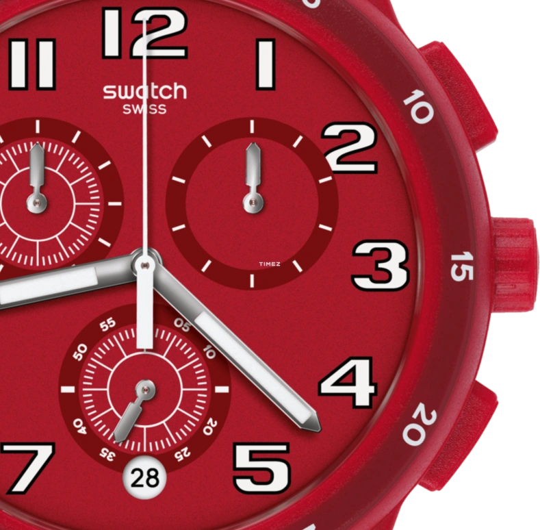 Swatch,Originals 42mm,42mm,Plastic,Red,Quartz,Chronograph,Day,SUSR404
