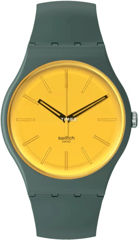 Swatch,Originals 41mm,41mm,Bio-sourced,Yellow,Quartz,Tonneau,Green,SO29G103