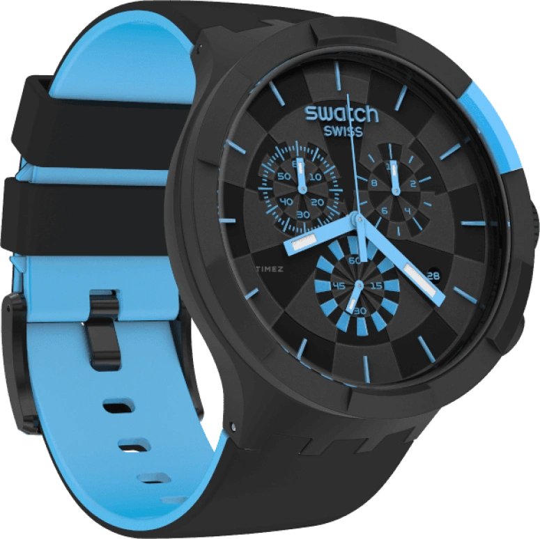 Swatch,THE BOLD 47mm,47mm,Plastic,Black,Sapphire,Crystal Glass,Closed,SB02B401