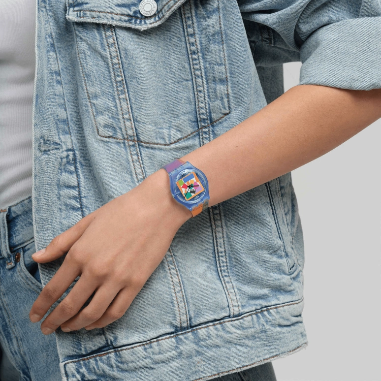 Swatch,Originals 34mm,34mm,Bio-sourced,Multi-Color,Quartz,Round,Blue,SO28Z127