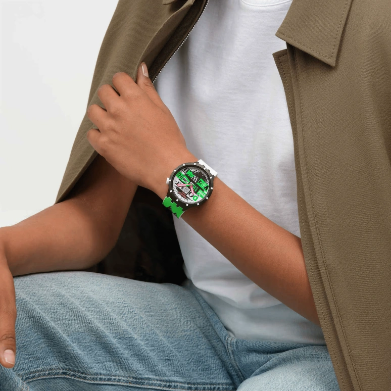 Swatch,NO RULES 47mm,47mm,Bioceramic,Multi-Color,Green,Black,White,Quartz,Bio-sourced,Glass,Round,SB03B701