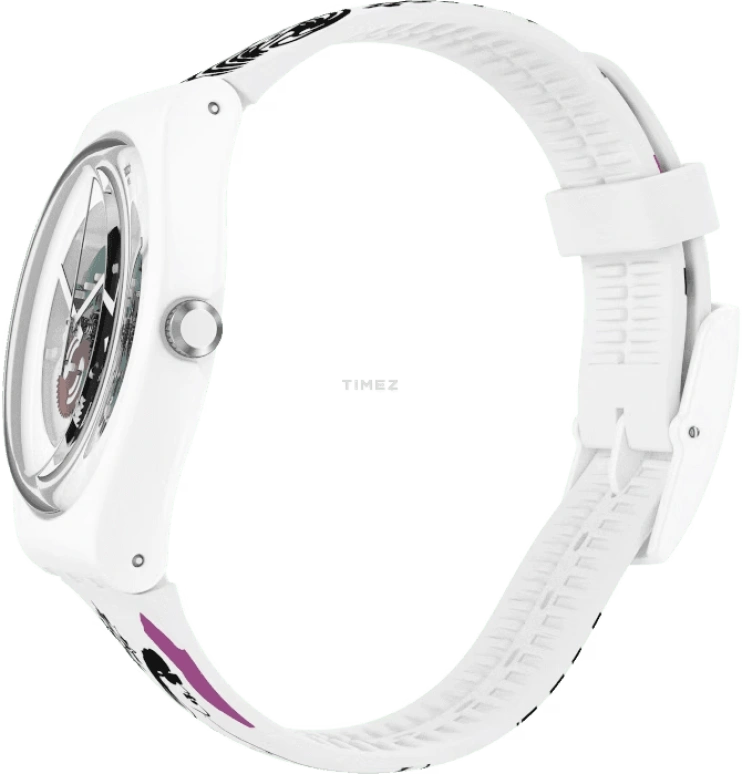 Swatch,Originals 47.40mm,47.40mm,Plastic,White,Skeleton,Quartz,Tonneau,White,SUOW100F