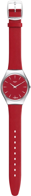 Swatch,SKIN 38mm,38mm,Stainless Steel,Red,Quartz,Tonneau,Silver,SYXS119