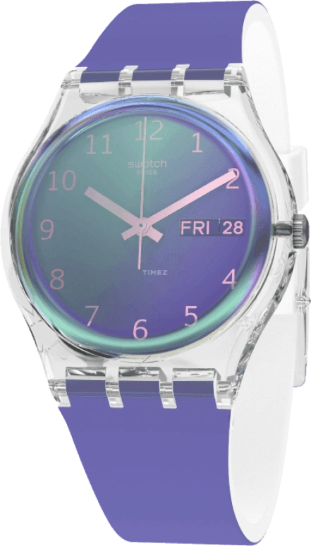 Swatch,Originals 34mm,34mm,Plastic,Purple,Green,Sapphire,Crystal Glass,GE718