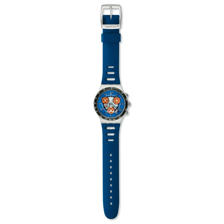 Swatch,Other 40mm,40mm,Aluminium,Blue,Orange,Quartz,Chronograph,Day,YCS4036