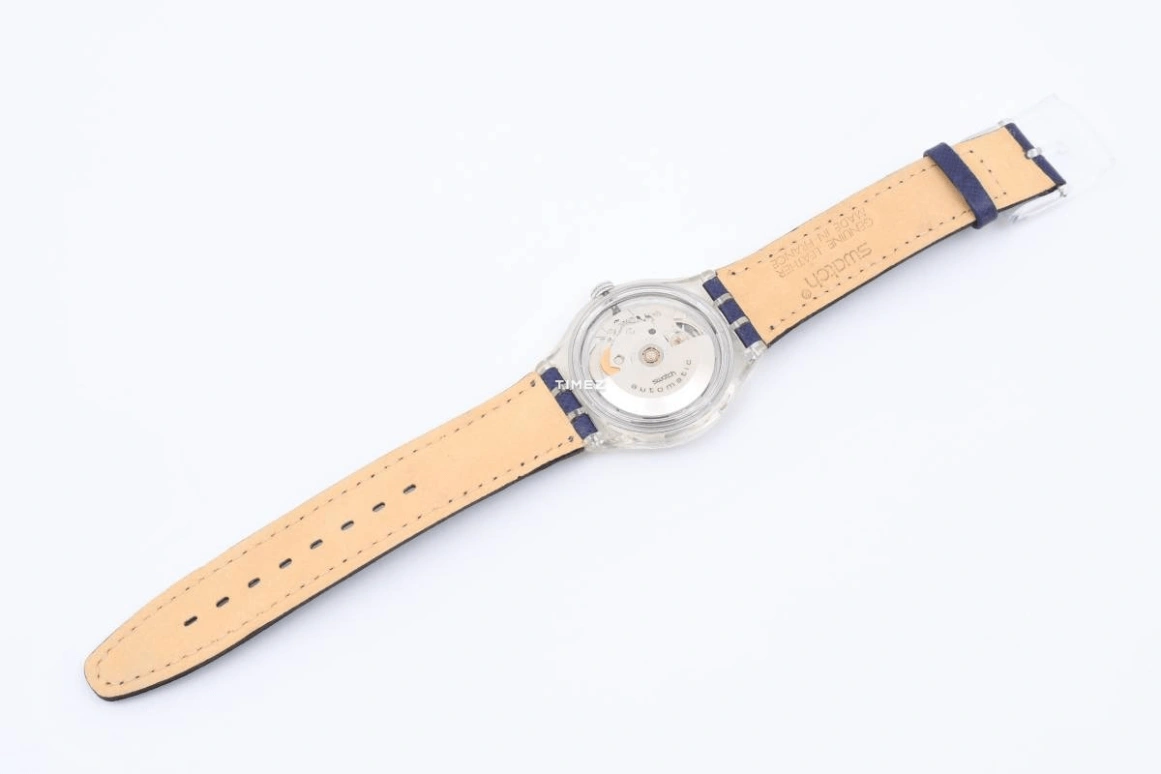 Swatch,Other 34mm,34mm,Plastic,Blue,Skeleton,Automatic,Sapphire,Crystal Glass,Tonneau,SAK103
