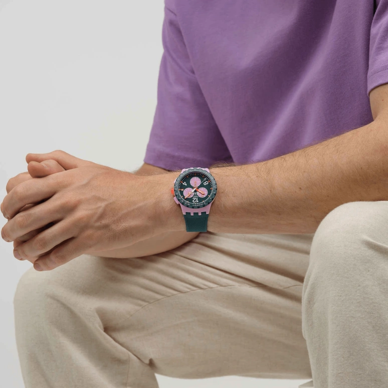 Swatch,Originals 42mm,42mm,Composite,Green,Pink,Quartz,Chronograph,Day,SUSP400