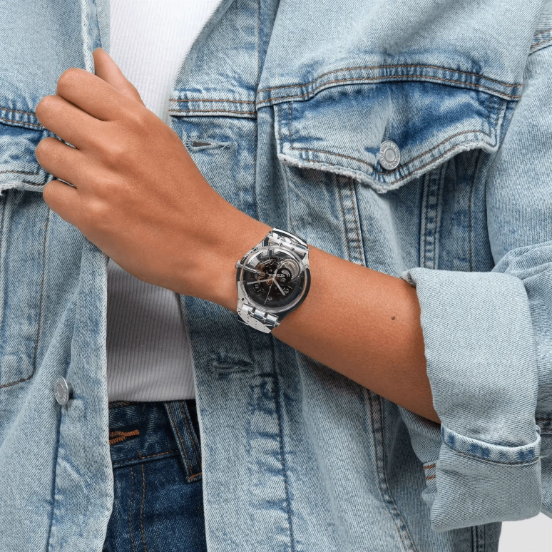 Swatch,Other 41mm,41mm,Plastic,Transparent,Quartz,Sapphire,Crystal Glass,Round,SUOK136,SUOK136-051