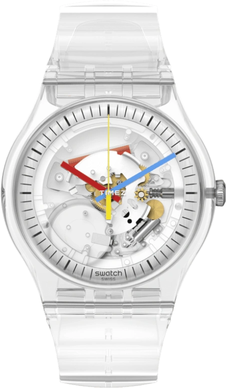 Swatch,Originals 41mm,41mm,Bio-sourced,White,Transparent,Quartz,Sapphire,Crystal Glass,Round,SO29K100,SO29K100-S06