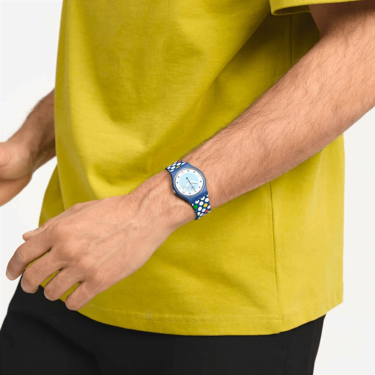 Swatch,Other 34mm,34mm,Bio-sourced,Blue,White,Quartz,Sapphire,Crystal Glass,Round,SO28N115