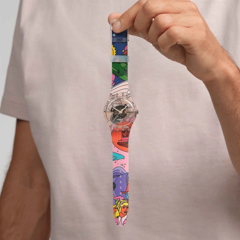 Swatch,Originals 41mm,41mm,Plastic,Transparent,Quartz,Sapphire,Crystal Glass,Round,SUOK136,SUOK136-055