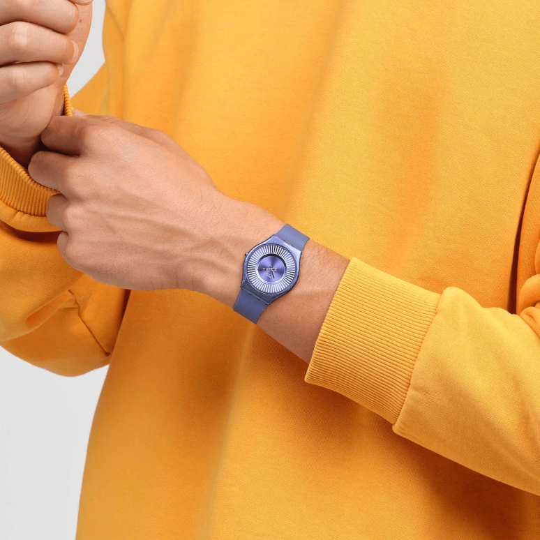 Swatch,Other 34mm,34mm,Bio-sourced,Blue,Quartz,Sapphire,Crystal Glass,Round,SS08N110