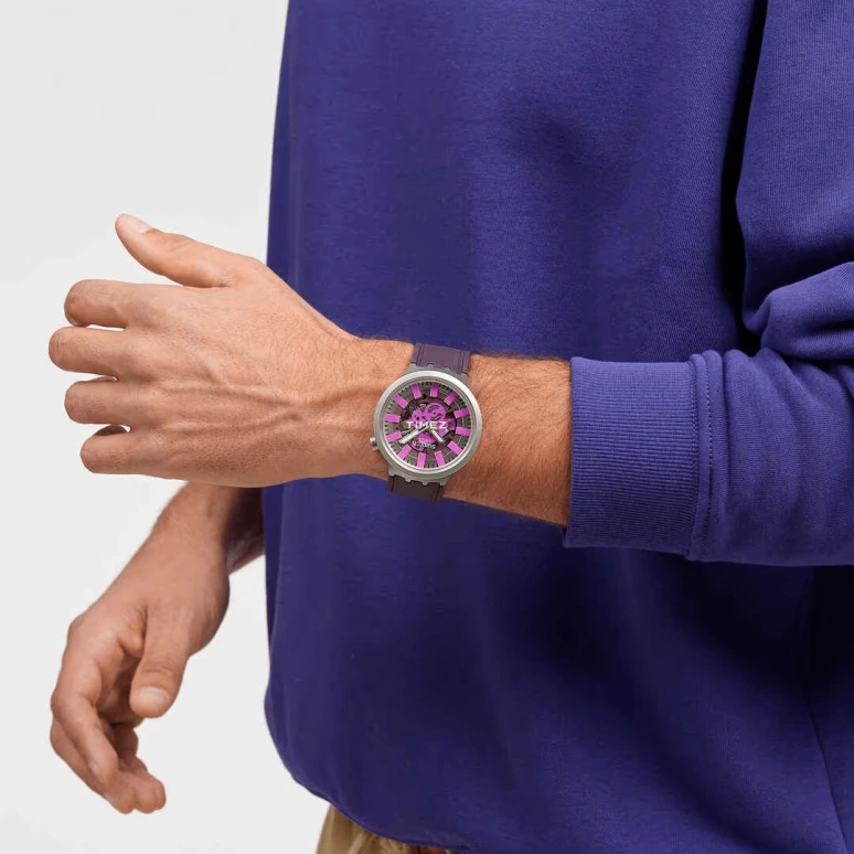 Swatch,THE BOLD 47mm,47mm,Stainless Steel,Purple,Quartz,Round,Natural Steel,SB07S120