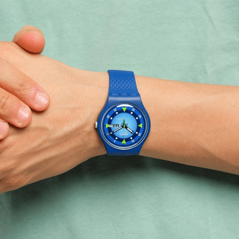Swatch,Other 41mm,41mm,Bio-sourced,Blue,Quartz,Date,Day,SO29N701