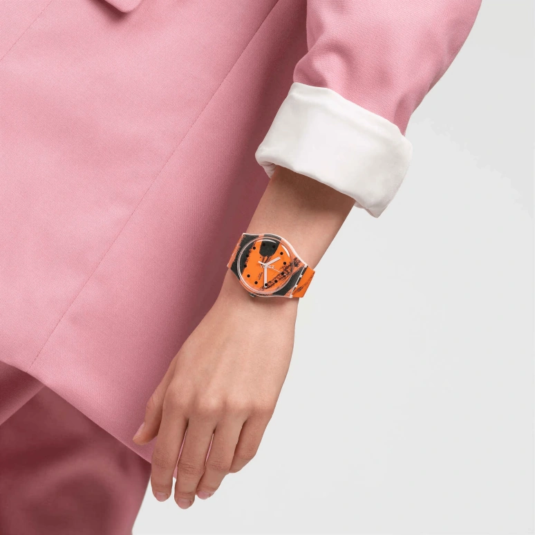 Swatch,Originals 41mm,41mm,Plastic,Orange,Black,Quartz,Round,Transparent,SUOZ362
