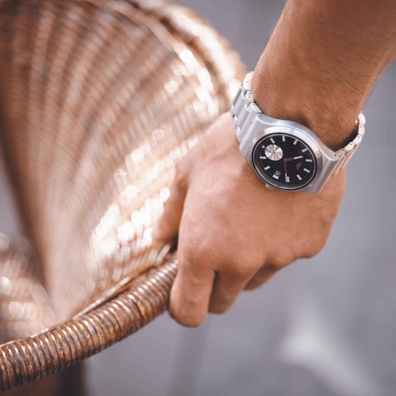 Swatch,IRONY 42mm,42mm,Stainless Steel,Black,Sapphire,Crystal Glass,Open,SY23S406G