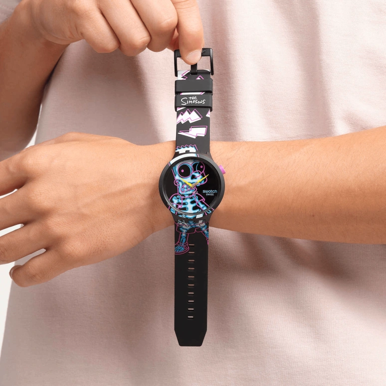 Swatch,THE SIMPSONS 47mm,47mm,Plastic,Black,Blue,Quartz,Glass,Round,SB01Z105