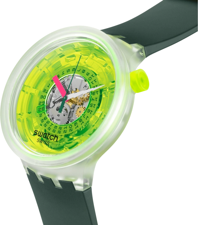Swatch,NEON 47mm,47mm,Bio-sourced,Yellow,Quartz,Day,Sapphire,SB05K400