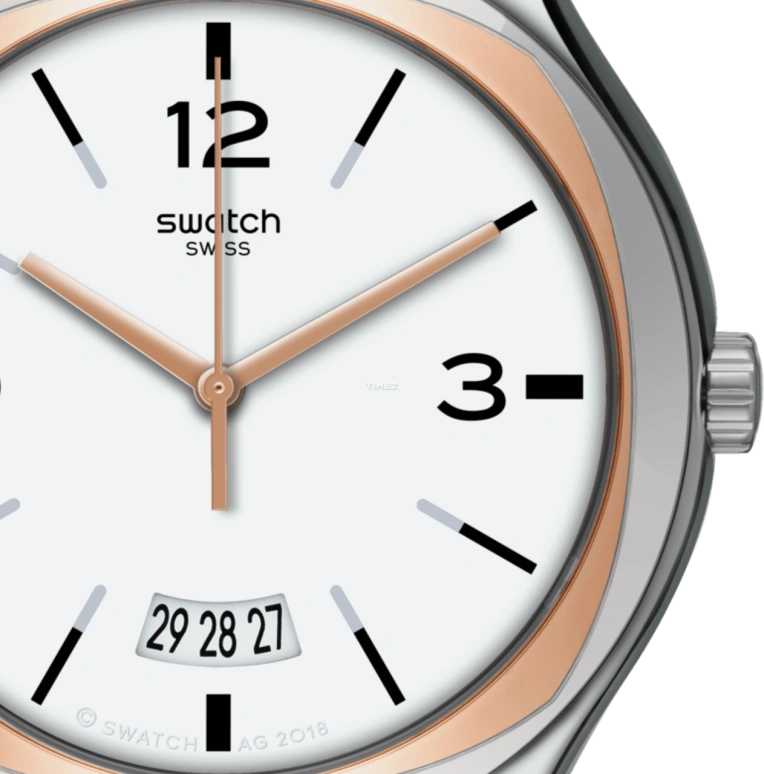 Swatch,IRONY 42.70mm,42.70mm,Stainless Steel,Silver White,Quartz,Day,Tonneau,YWS443