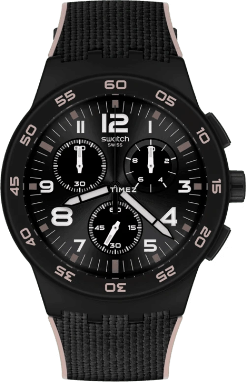 Swatch,Originals 42mm,42mm,Plastic,Black,Quartz,Chronograph,Round,SUSB106