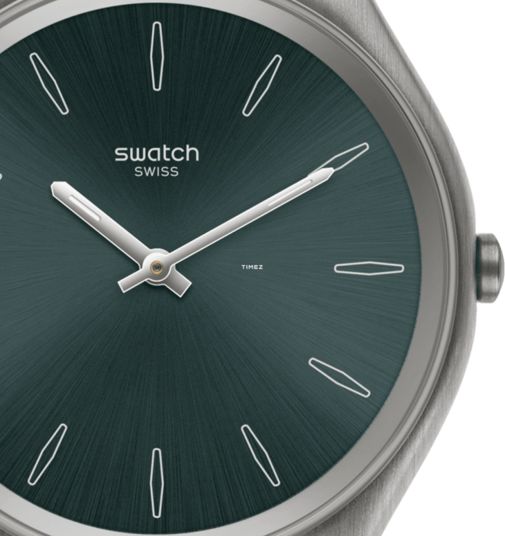 Swatch,SKIN 38mm,38mm,Stainless Steel,Green,Quartz,Tonneau,Silver,SYXS121