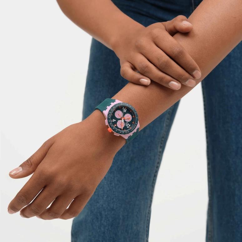 Swatch,Originals 42mm,42mm,Composite,Green,Pink,Quartz,Chronograph,Day,SUSP400