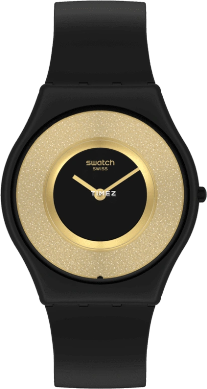 Swatch,Other 34mm,34mm,Bio-sourced,Black,Gold,Quartz,Round,Black,SS08B101