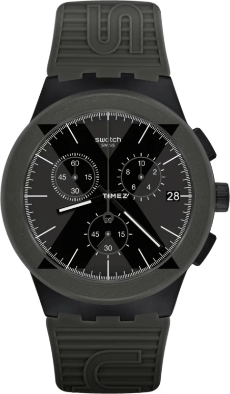 Swatch,Originals 42mm,42mm,Plastic,Black,Quartz,Chronograph,Day,SUSB414