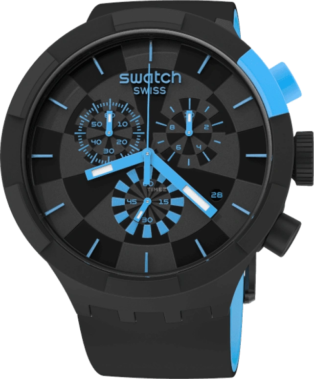 Swatch,THE BOLD 47mm,47mm,Plastic,Black,Sapphire,Crystal Glass,Closed,SB02B401